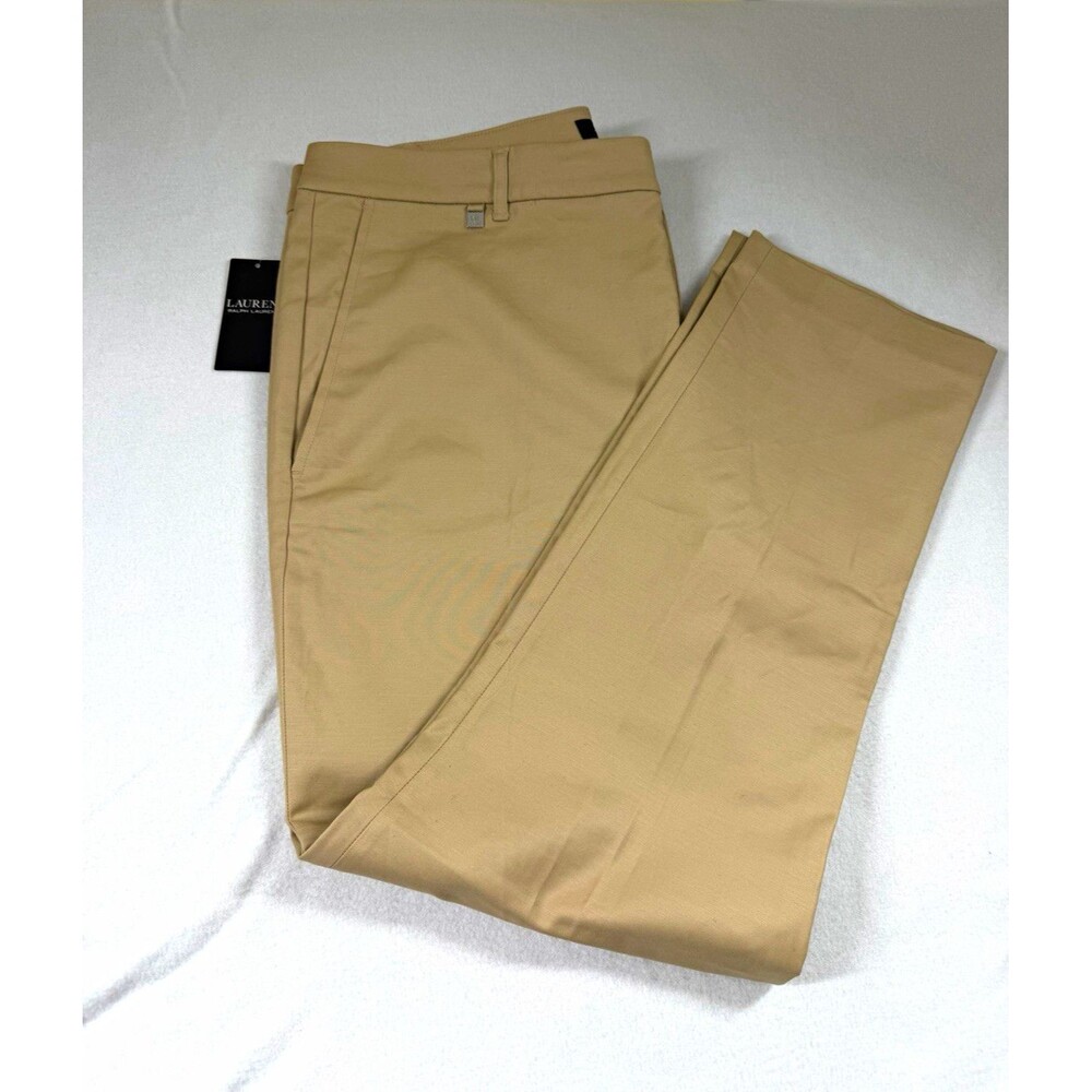 Lauren Ralph Lauren Womens Dress Pants Beige Cotton Straight Leg Pockets 481 NEW